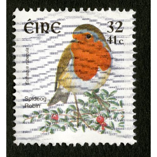 Timbre Oblitéré Eire, Spideog, Robin, Erithacus Rubecula, 32, 41 C