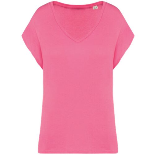 T-Shirt Loose À Col V Écoresponsable - Femme - Pat312 - Rose Candy