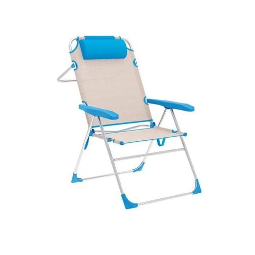 Chaise De Plage Pliable Rayures Bleu Beige - Marbueno