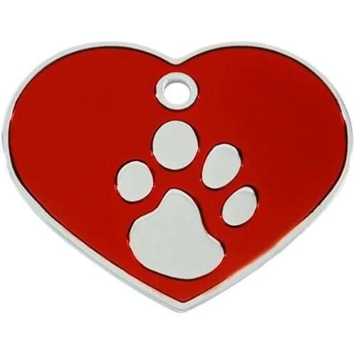Marque En Forme De Coeur Argent Rouge Avec Motif Pattes Pour Chien, 925 Echtversilbert Avec Gravure À L'arrière, 4 X 3 Cm
