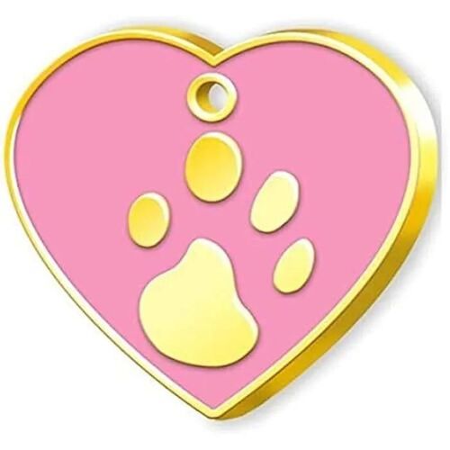 Marque En Forme De Coeur Avec Motif Pattes Pour Chien, Rose, Or Avec Gravure À L'arrière, 4 X 3 Cm