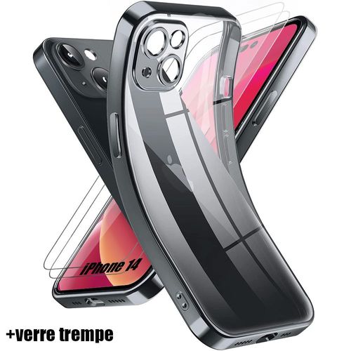 Coque Silicone Pour Iphone 14 Noir + 2 Verres Trempes Vitre Protection D'ecran - E.F.Connection