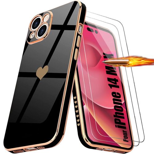 Coque pour iPhone 14 Noir Motif Cur + 2 Verres Trempes Antichoc Anti-Rayure - E.F.Connection