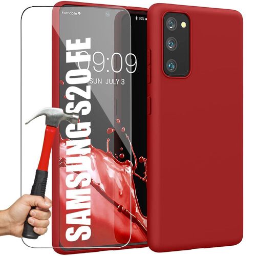 Coque Silicone Rouge pour Samsung S20 FE + 2 Verres Trempes d'ecran - E.F.Connection