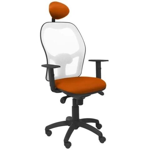 Chaise de bureau ergonomique Jorquera - PIQUERAS Y CRESPO - Maille blanche siège orange bali - Appui-tête fixe
