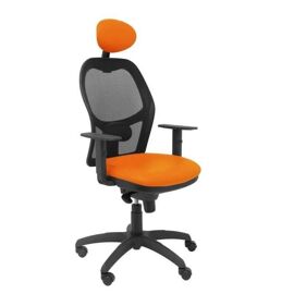 Chaise Jorquera noir maille orange simili siège avec appui-tête fixe