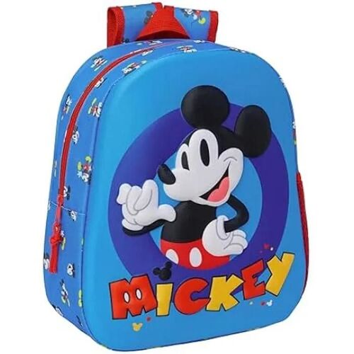 Sac à dos d'école SAFTA - MICKEY MOUSE - Design 3D - Adaptable au chariot - Bleu