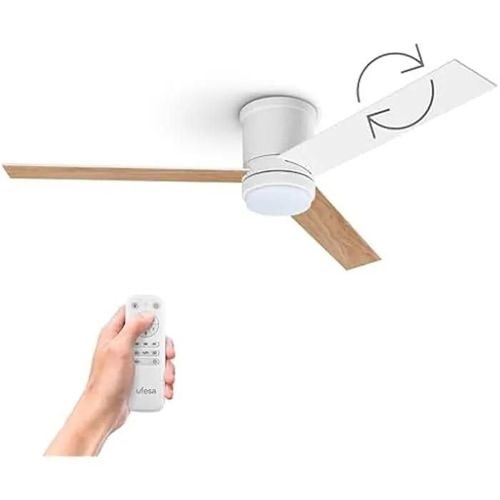 UFESA Ventilateur de Plafond Katmandu avec Lumière, 3 Pales Réversibles 132cm, 40W, 6 Vitesses, Ultra Silencieux, Fonction été -