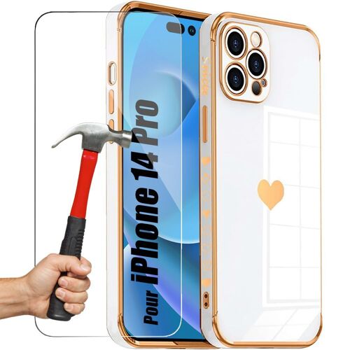 Coque iPhone 14 Pro Blanc Protection Antichoc Motif Cur + 2 Verres Trempes - E.F.Connection