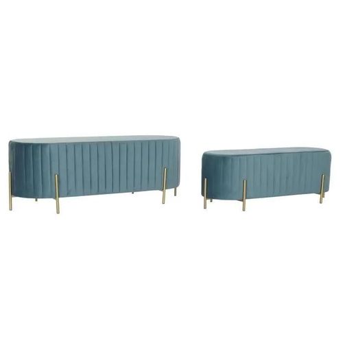 Banquette Bleu Doré Métal Polyester Velours (123 X 50 X 45 Cm)