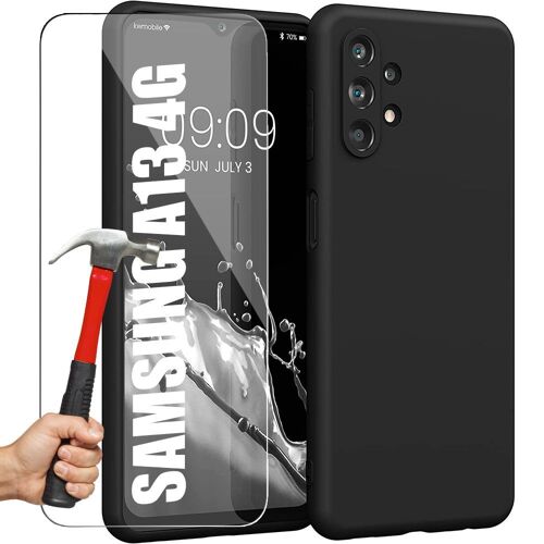 Coque pour Samsung A13 4G + 2 Verres Trempes Protection Silicone Matte Noir - E.F.Connection