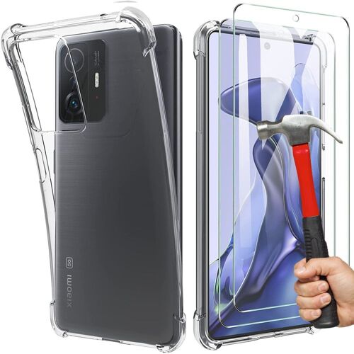 Lot 2 Verres Trempes+ Coque Pour Xiaomi 11t Pro, Souple Anti-Rayures Coins Renforces Antichoc - E.F.Connection