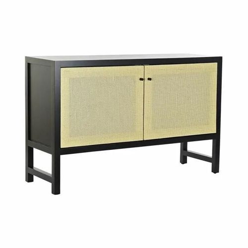 Buffet Noir Sapin Naturel Rotin (120 X 38 X 76 Cm)