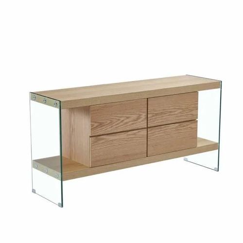 Buffet - Verre Bois Mdf - 160 X 45 X 80 Cm - Blanc - Hauteur 80 Cm