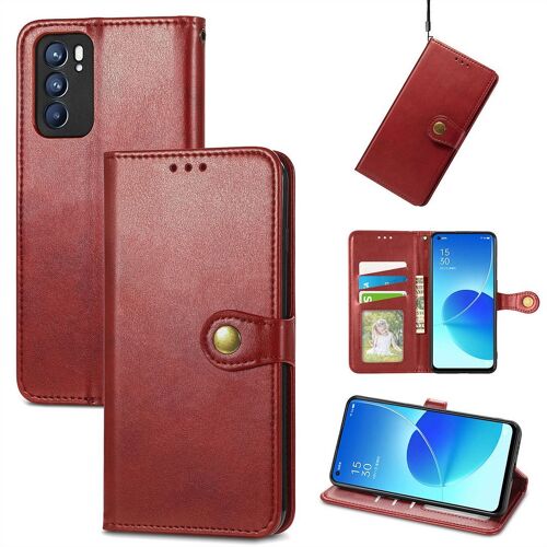 Saturcase Coque Pour Oppo Reno6 5g, Premium Pu Cuir Flip Fermoir Magnétique Rond Portefeuille Support Protecteur Housse Étui Avec Dragonne Pour Oppo Reno6 5g (Rouge)