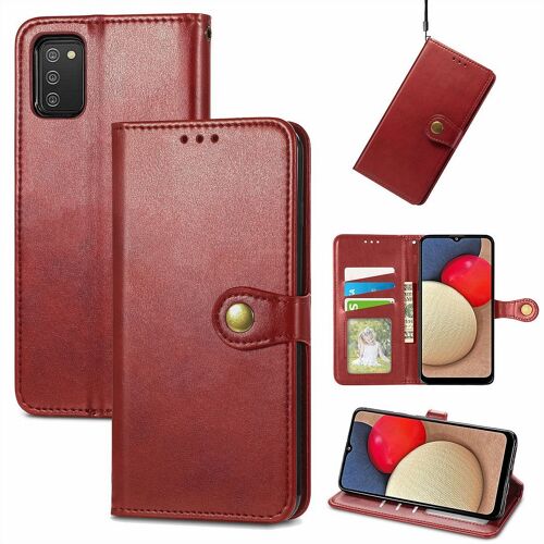 Saturcase Coque Pour Samsung Galaxy A03s, Premium Pu Cuir Flip Fermoir Magnétique Rond Portefeuille Support Protecteur Housse Étui Avec Dragonne Pour Samsung Galaxy A03s (Rouge)