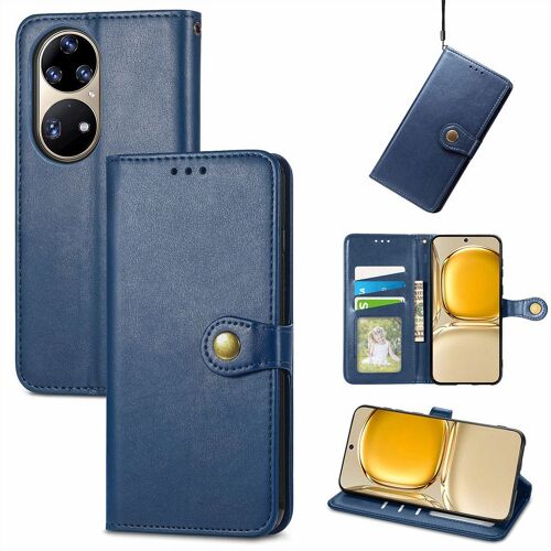 Saturcase Coque Pour Huawei P50 Pro, Premium Pu Cuir Flip Fermoir Magnétique Rond Portefeuille Support Protecteur Housse Étui Avec Dragonne Pour Huawei P50 Pro (Bleu)