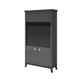 Vitrine Design 2 Portes Collection Palace. Coloris Gris Et Chêne Foncé