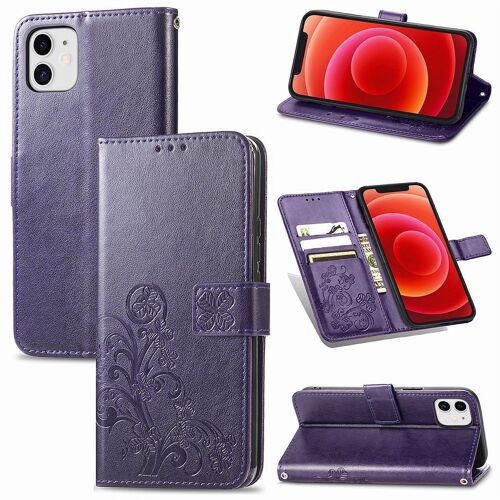 Apple Iphone 12 Mini Coque, Saturcase Lucky Clover Pu Cuir Magnétique Flip Portefeuille Support Porte-Carte Protecteur Housse Étui Avec Dragonne Pour Apple Iphone 12 Mini (Violet)