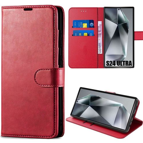 Coque Pour Samsung Galaxy S24 Ultra, Effet Cuir Protection Renforcée Fermeture Magnétique Antichoc - Rouge - E.F.Connection