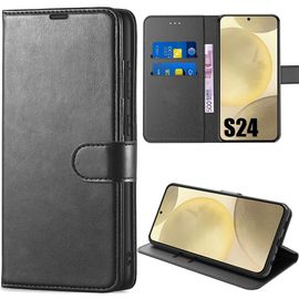 Coque Intégrale pour Samsung Galaxy S24 - Protection Effet Cuir Noir avec Support Téléphone Table - E.F.Connection