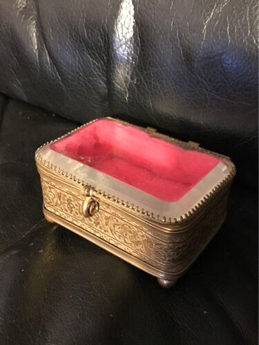 Très Jolie Petite Boîte À Bijoux En Laiton Verre Biseauté 