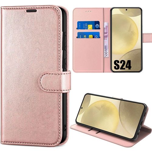 Coque Intégrale Pour Samsung Galaxy S24, Protection En Cuir Pu Rose Antichoc - E.F.Connection