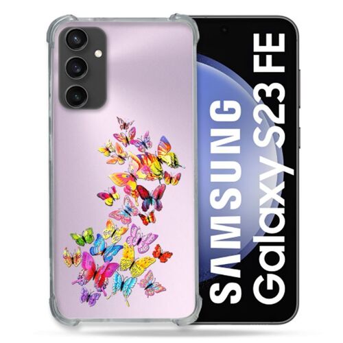 Coque Renforcée Transparent Pour Samsung Galaxy S23 Fe Papillon Multicolore