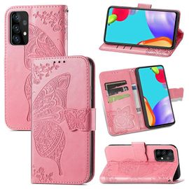 Samsung Galaxy A52 5g Coque, Saturcase Papillon Fleurs Pu Cuir Magnétique Flip Portefeuille Support Porte-Carte Protecteur Housse Étui Avec Dragonne Pour Samsung Galaxy A52 5g (Pink)