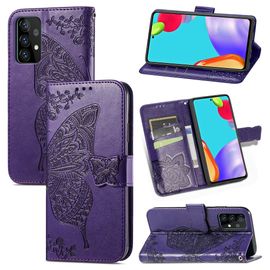 Samsung Galaxy A52 5g Coque, Saturcase Papillon Fleurs Pu Cuir Magnétique Flip Portefeuille Support Porte-Carte Protecteur Housse Étui Avec Dragonne Pour Samsung Galaxy A52 5g (Violet)