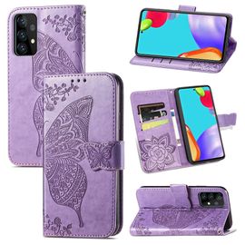 Samsung Galaxy A52 5g Coque, Saturcase Papillon Fleurs Pu Cuir Magnétique Flip Portefeuille Support Porte-Carte Protecteur Housse Étui Avec Dragonne Pour Samsung Galaxy A52 5g (Lavande)