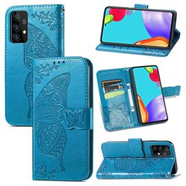 Samsung Galaxy A52 5g Coque, Saturcase Papillon Fleurs Pu Cuir Magnétique Flip Portefeuille Support Porte-Carte Protecteur Housse Étui Avec Dragonne Pour Samsung Galaxy A52 5g (Bleu)