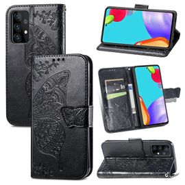 Samsung Galaxy A52 5g Coque, Saturcase Papillon Fleurs Pu Cuir Magnétique Flip Portefeuille Support Porte-Carte Protecteur Housse Étui Avec Dragonne Pour Samsung Galaxy A52 5g (Noir)
