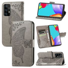 Samsung Galaxy A52 5g Coque, Saturcase Papillon Fleurs Pu Cuir Magnétique Flip Portefeuille Support Porte-Carte Protecteur Housse Étui Avec Dragonne Pour Samsung Galaxy A52 5g (Gris)