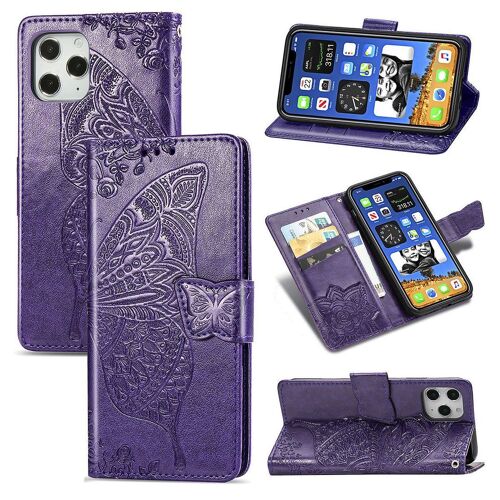 Apple Iphone 12 Pro Max Coque, Saturcase Papillon Fleurs Pu Cuir Magnétique Flip Portefeuille Support Porte-Carte Protecteur Housse Étui Avec Dragonne Pour Apple Iphone 12 Pro Max (Violet)