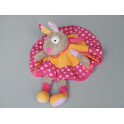 Doudou Lapin Beige Rond Rose Orange Babysun