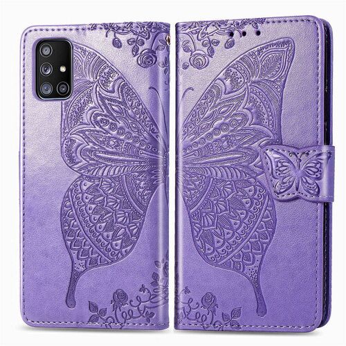 Samsung Galaxy A51 5g Coque, Saturcase Papillon Fleurs Pu Cuir Magnétique Flip Portefeuille Support Porte-Carte Protecteur Housse Étui Avec Dragonne Pour Samsung Galaxy A51 5g (Lavande)