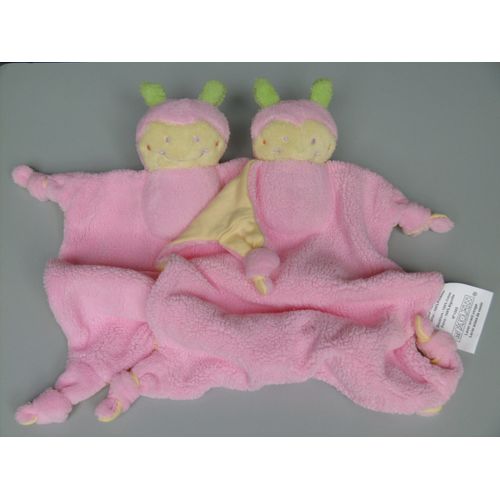 Lot de 2 doudous papillon coccinelle rose jaune Barbouillage Babou