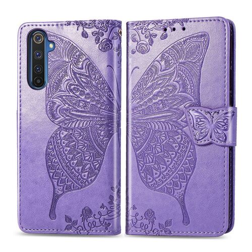 Realme 6 Pro Coque, Saturcase Papillon Fleurs Pu Cuir Magnétique Flip Portefeuille Support Porte-Carte Protecteur Housse Étui Avec Dragonne Pour Realme 6 Pro (Lavande)