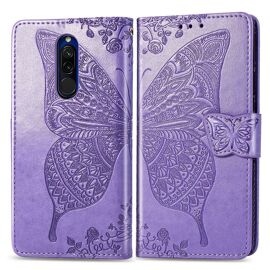 Xiaomi Redmi 8 Coque, Saturcase Papillon Fleurs Pu Cuir Magnétique Flip Portefeuille Support Porte-Carte Protecteur Housse Étui Avec Dragonne Pour Xiaomi Redmi 8 (Lavande)