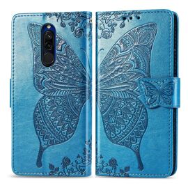 Xiaomi Redmi 8 Coque, Saturcase Papillon Fleurs Pu Cuir Magnétique Flip Portefeuille Support Porte-Carte Protecteur Housse Étui Avec Dragonne Pour Xiaomi Redmi 8 (Bleu)