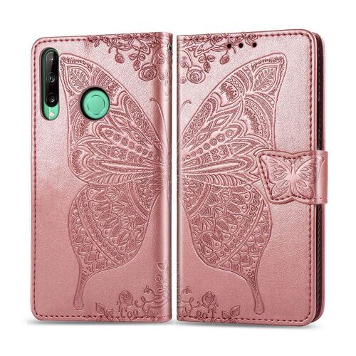Huawei P40 Lite E Coque, Saturcase Papillon Fleurs Pu Cuir Magnétique Flip Portefeuille Support Porte-Carte Protecteur Housse Étui Avec Dragonne Pour Huawei P40 Lite E (Or Rose)
