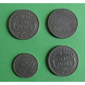 Lot De 4 Pièces De Monnaie Seychelles. 50 Cents 1976, 1 Rupee 1976 Et 1 Rupee 1974 (X 2).