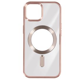 Coque Magsafe Pour Iphone 15 Silicone Protection Caméra Contour Chromé Rose
