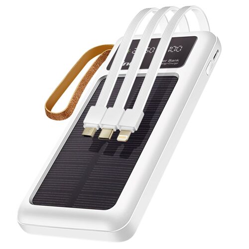 Batterie Externe Solaire 15000mah Avec Câble Microusb Lightning Usb C Linq Blanc