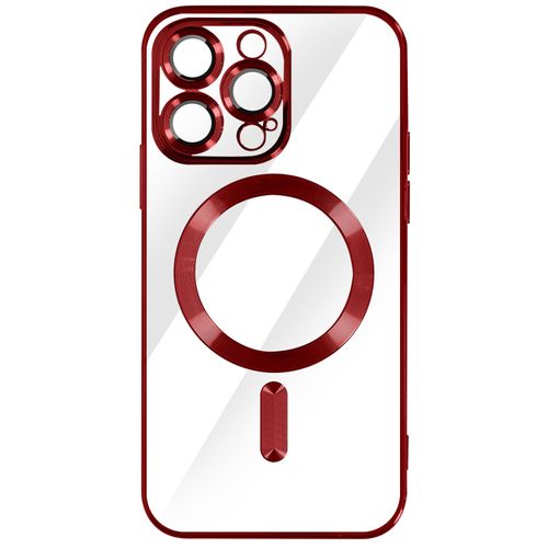 Coque Magsafe Pour Iphone 14 Pro Silicone Protection Caméra Contour Chromé Rouge