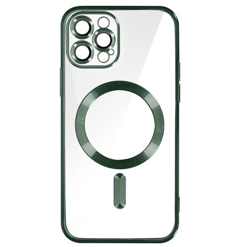 Coque Magsafe Pour Iphone 12 Pro Silicone Protection Caméra Contour Chromé Vert
