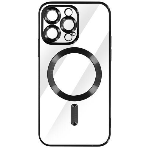 Coque MagSafe pour iPhone 14 Pro Silicone Protection Caméra Contour Chromé Noir