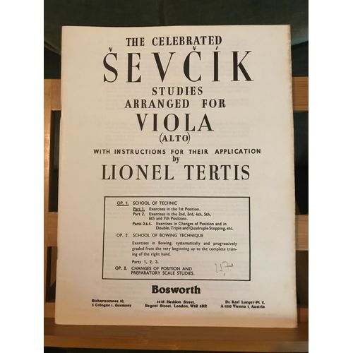 Sevcik Études Pour Alto Arrangées Par Lionel Tertis, Opus 1 Partie 1 Éditions Borsworth