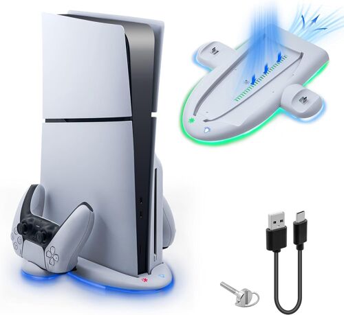 Ps5 Station De Refroidissement De Charge Pour Playstation 5 Slim Only, Réglage À 3 Vitesses/Mémoire/Effet Rvb Support De Refroidissement Ps5 Slim Double Manette Station De Ventilateur Chargeur